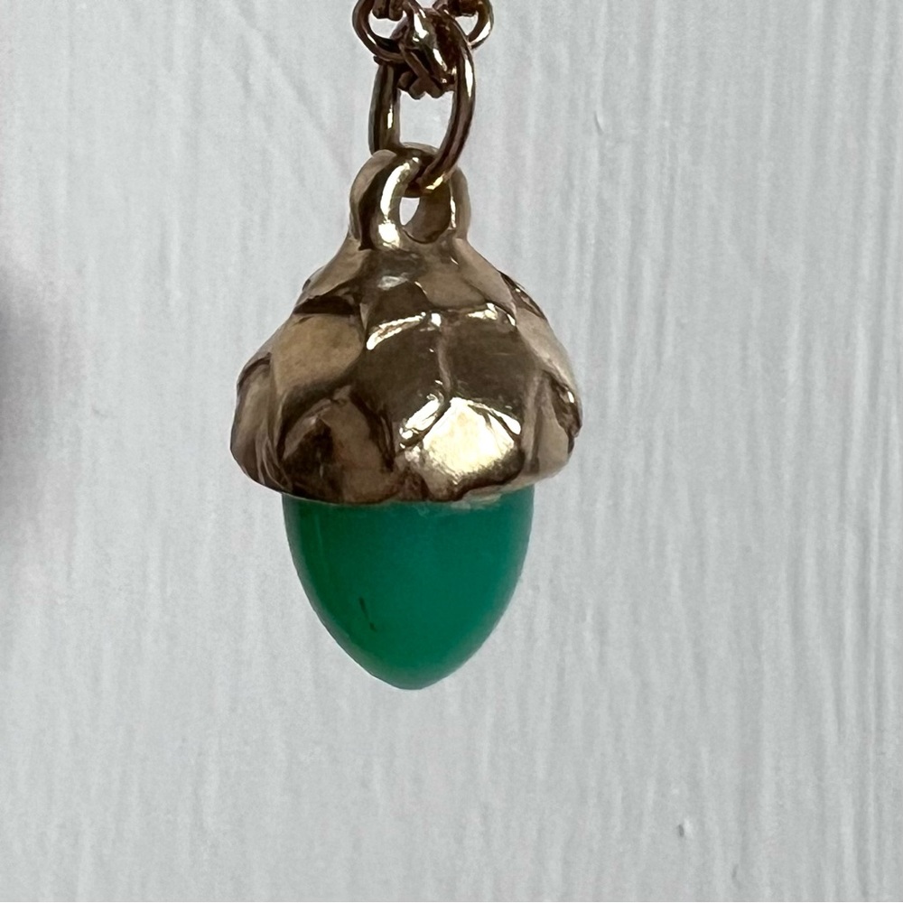 Acorn Charm 14k Gold & Chrysoprase - Picture 2 of 4